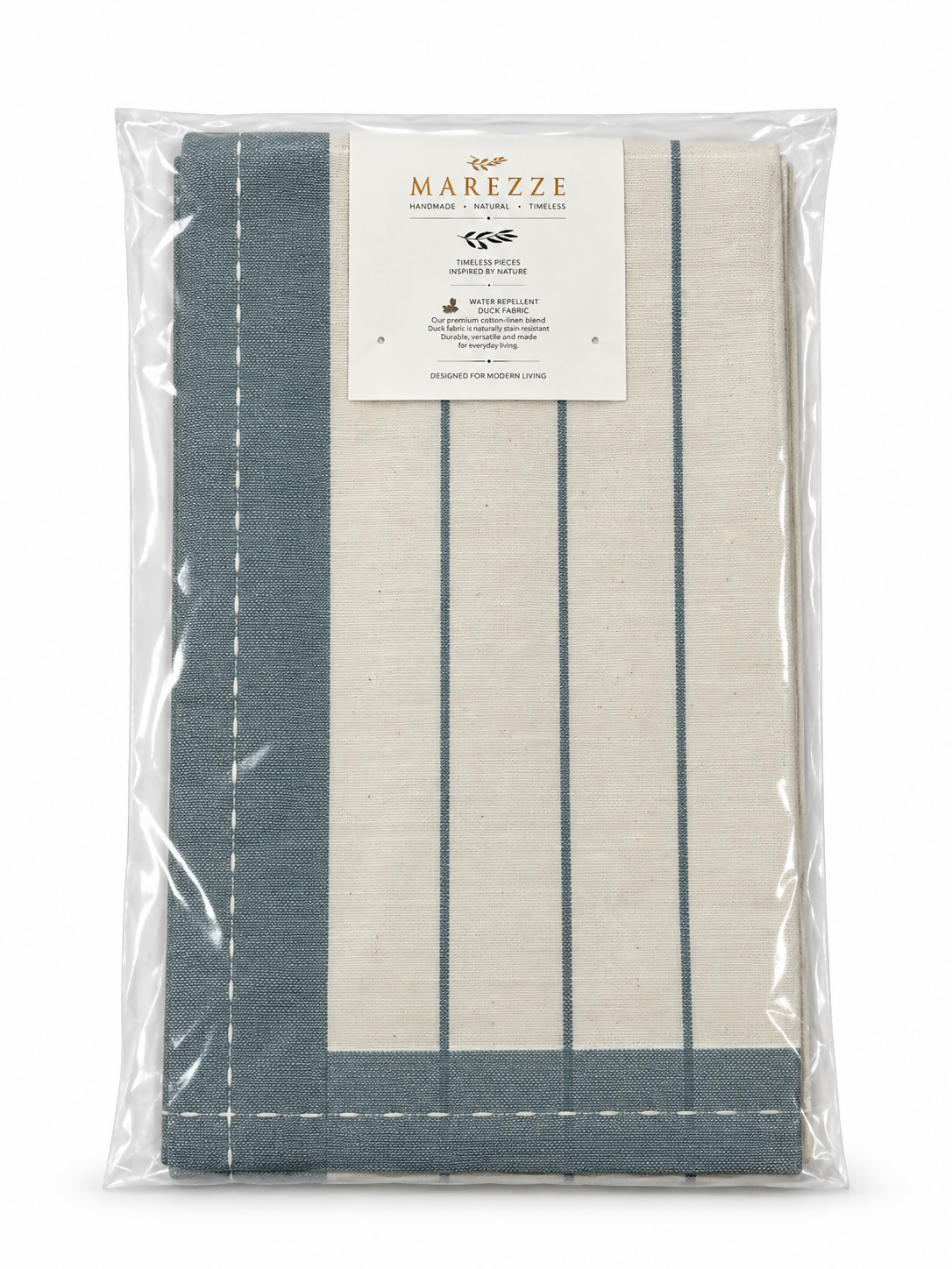 French Blue & Ivory Striped Water-Repellent Turkish Cotton Table Runner – Coastal & Timeless Style