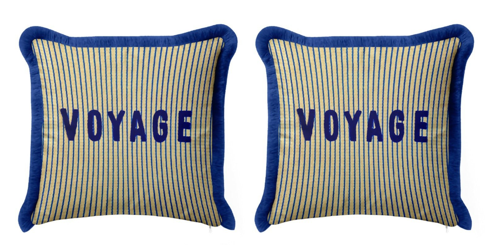 Coastal Chic Patterned Blue Pillow Covers with Fringe – Set of 2 - Wear Sierra