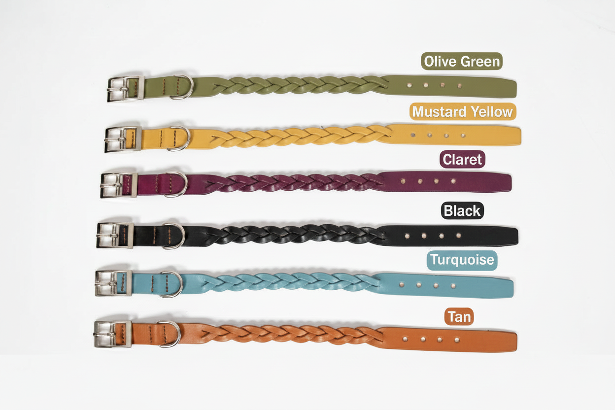 Braided Leather Dog Collar – Adjustable, Durable Leather Collar for Toy Breed Dogs
