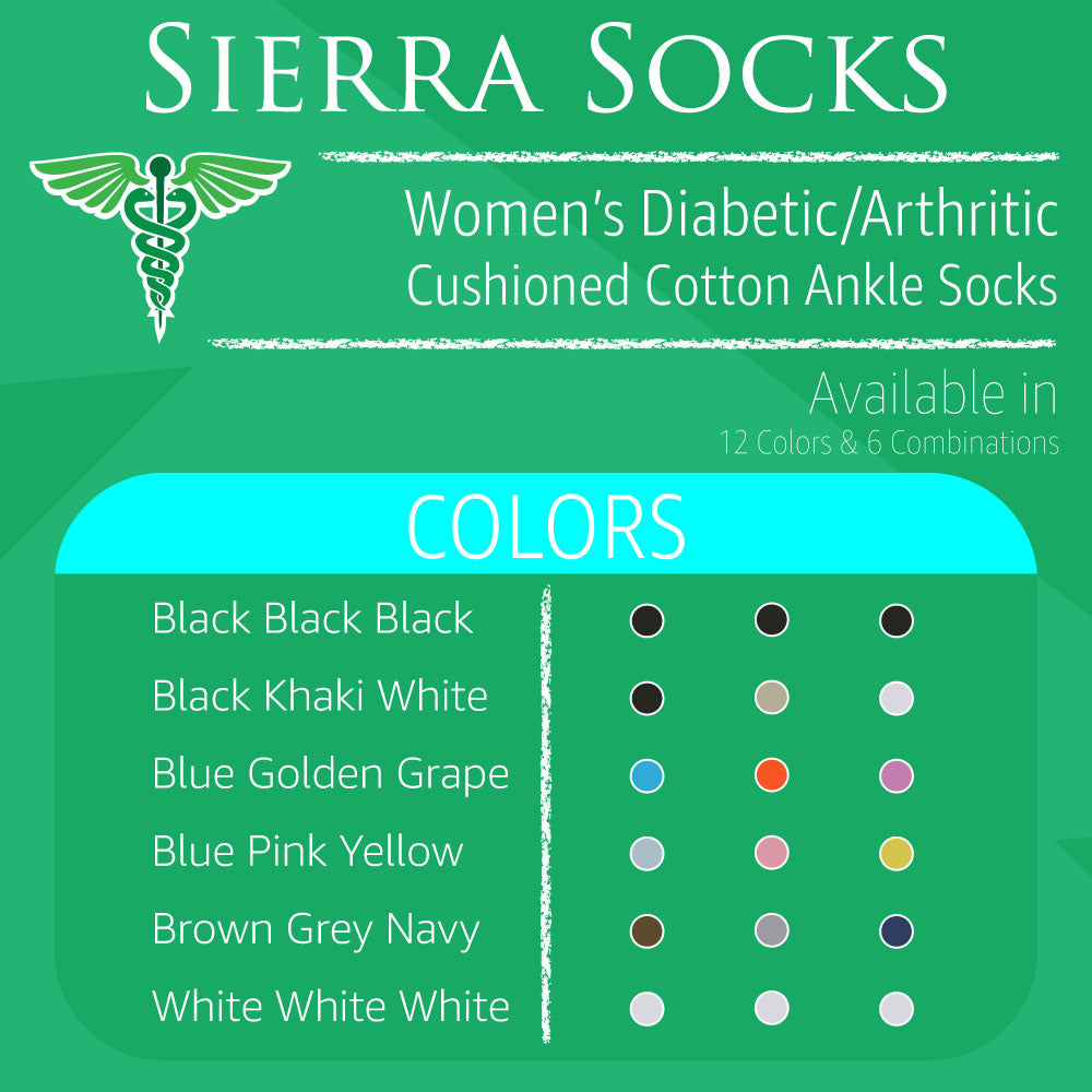 Diabetic/Arthritic Cushioned Cotton Ankle Socks 3 Pack Women Socks