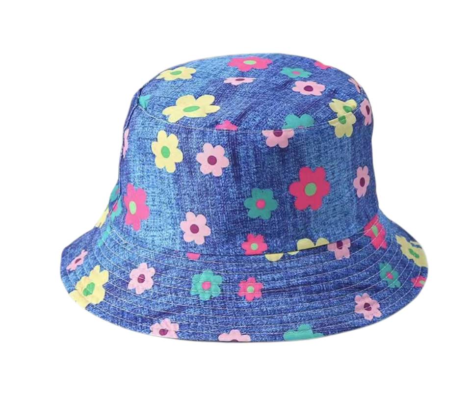 Colorful and Fun Summer Bucket Hats for Women & Teens - Great for the Beach, Hiking, Fishing Blue Daisies - Wear Sierra