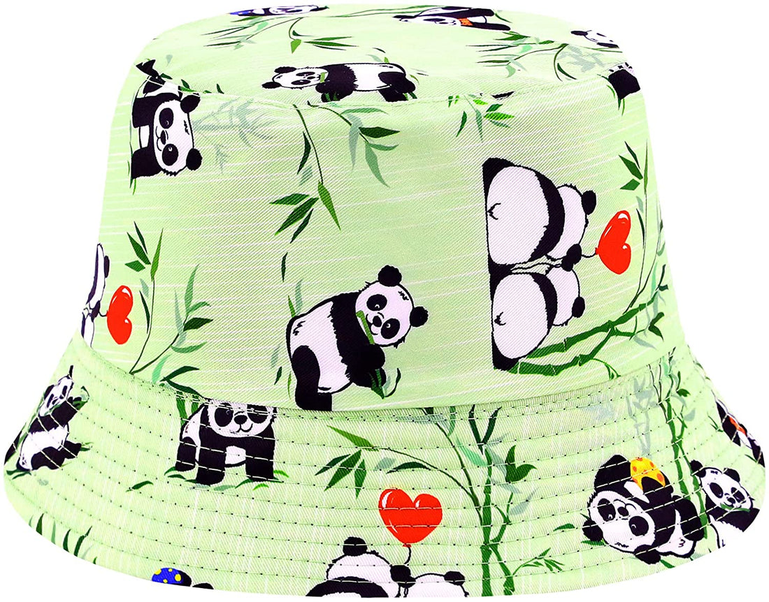 Colorful and Reversable Summer Bucket Hats for Women & Teens - Great for the Beach, Hiking, Fishing Green Pandas - Wear Sierra