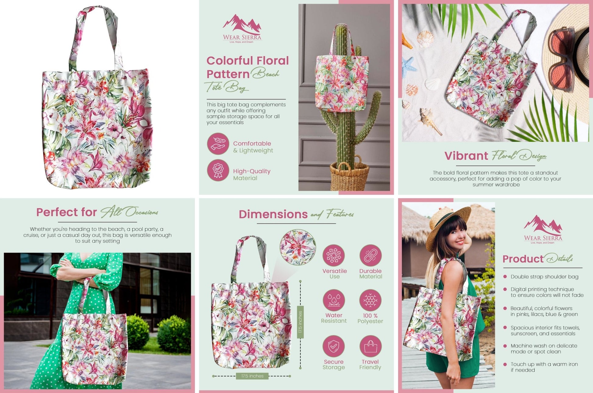 Colorful Floral Patterned Multi-Purpose Bag Great for for Beach, Pool, Cruise - Wear Sierra