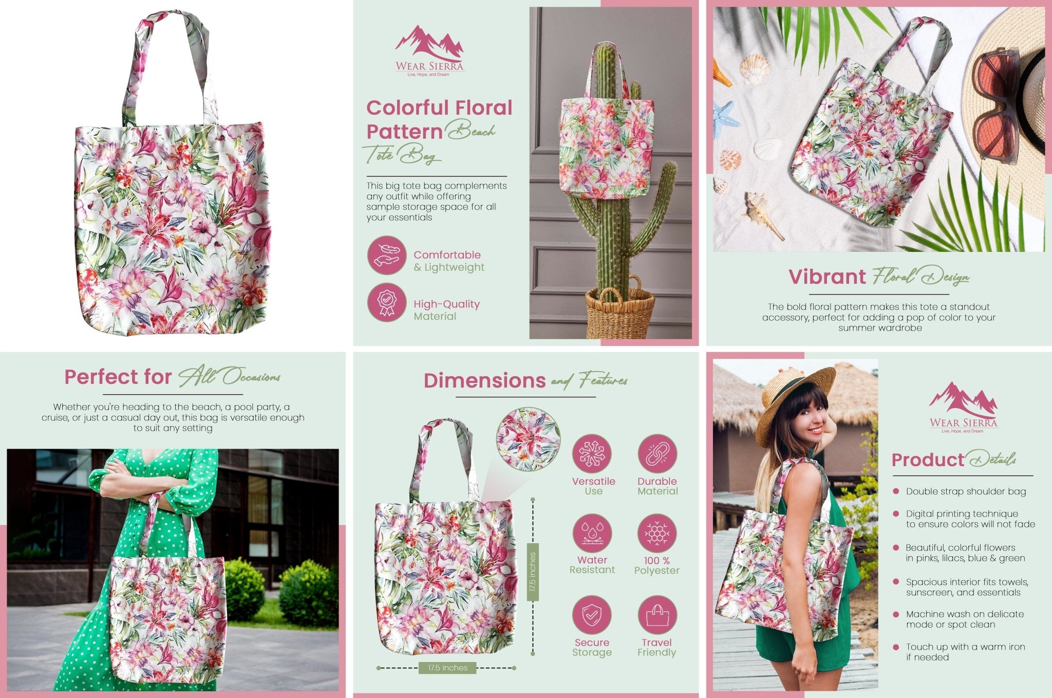 Colorful Floral Patterned Multi-Purpose Bag Great for for Beach, Pool, Cruise - Wear Sierra