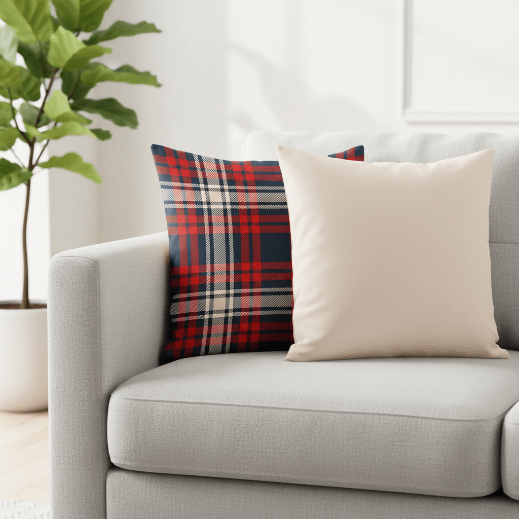 Colorful & Vibrant Home Decor - Pillow Covers Set of 2, Solid + Plaid Design - Wear Sierra