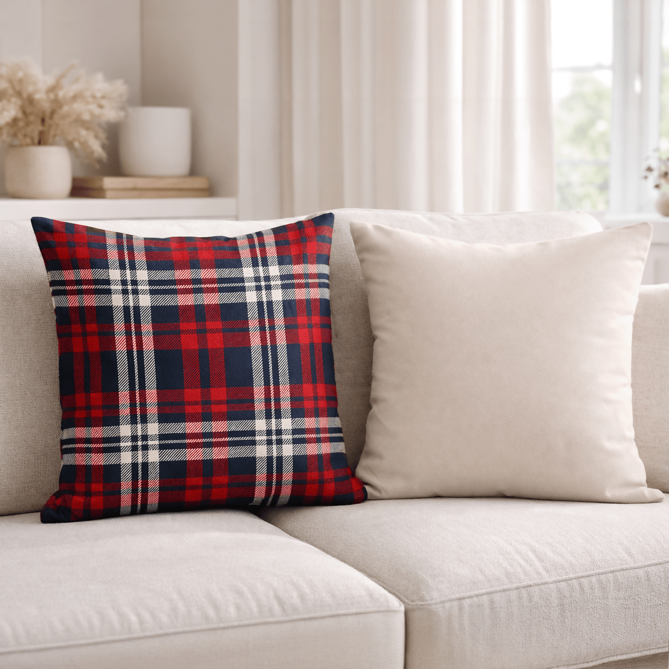Colorful & Vibrant Home Decor - Pillow Covers Set of 2, Solid + Plaid Design - Wear Sierra