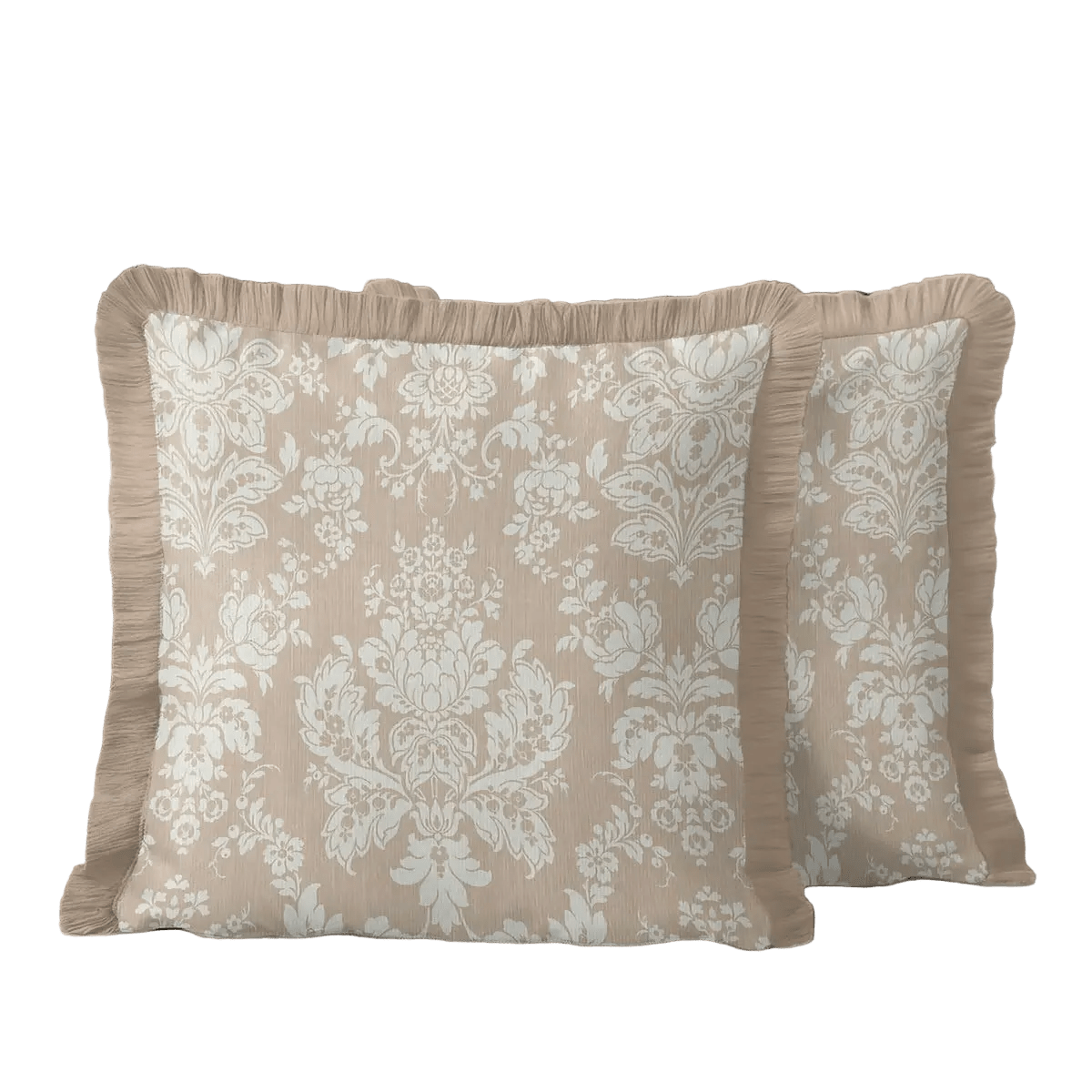 Cream Floral Baroque Fringed Cushion Cover Set of 2| Luxury Beige Ethnic Tasselled Throw Pillow - Wear Sierra