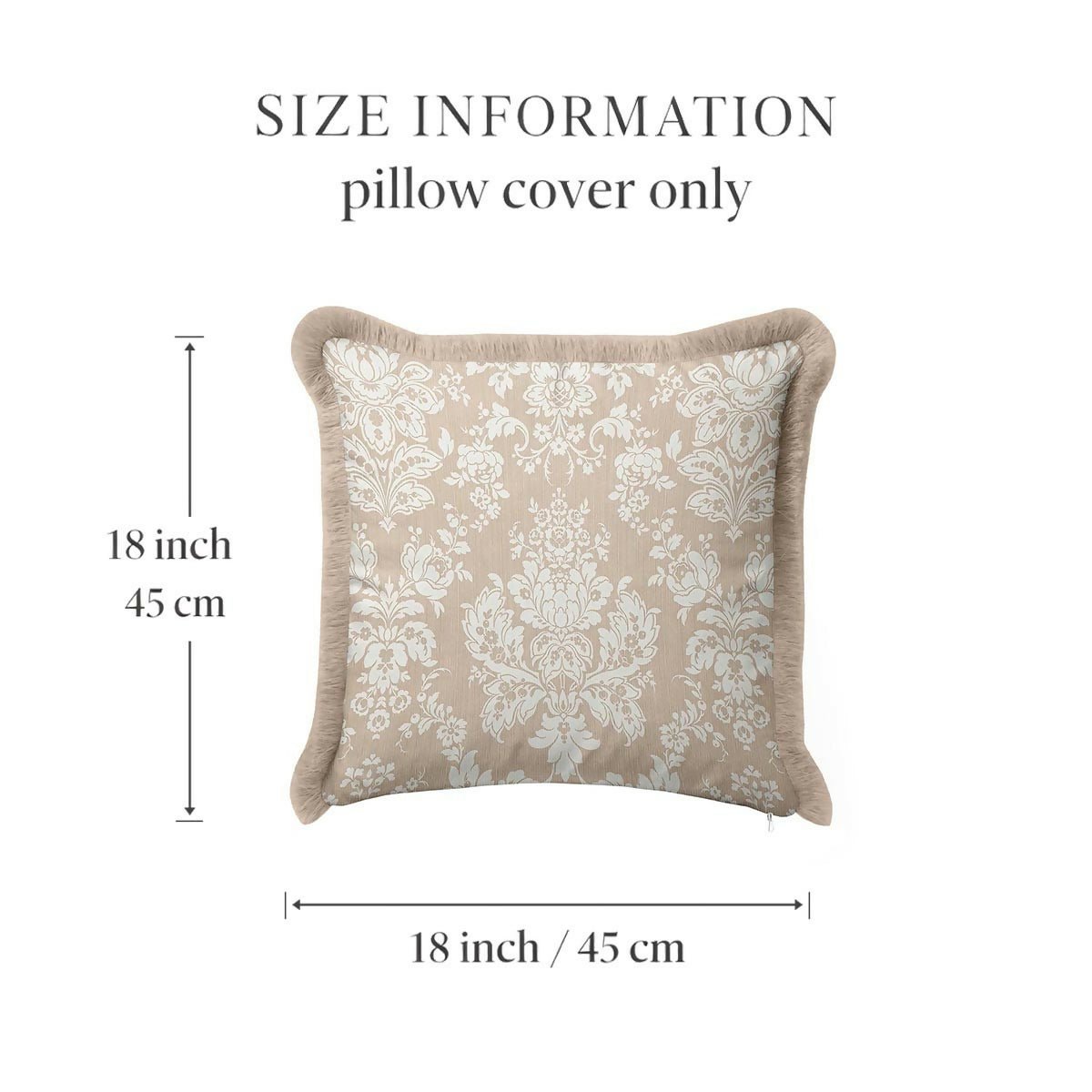 Cream Floral Baroque Fringed Cushion Cover Set of 2| Luxury Beige Ethnic Tasselled Throw Pillow - Wear Sierra