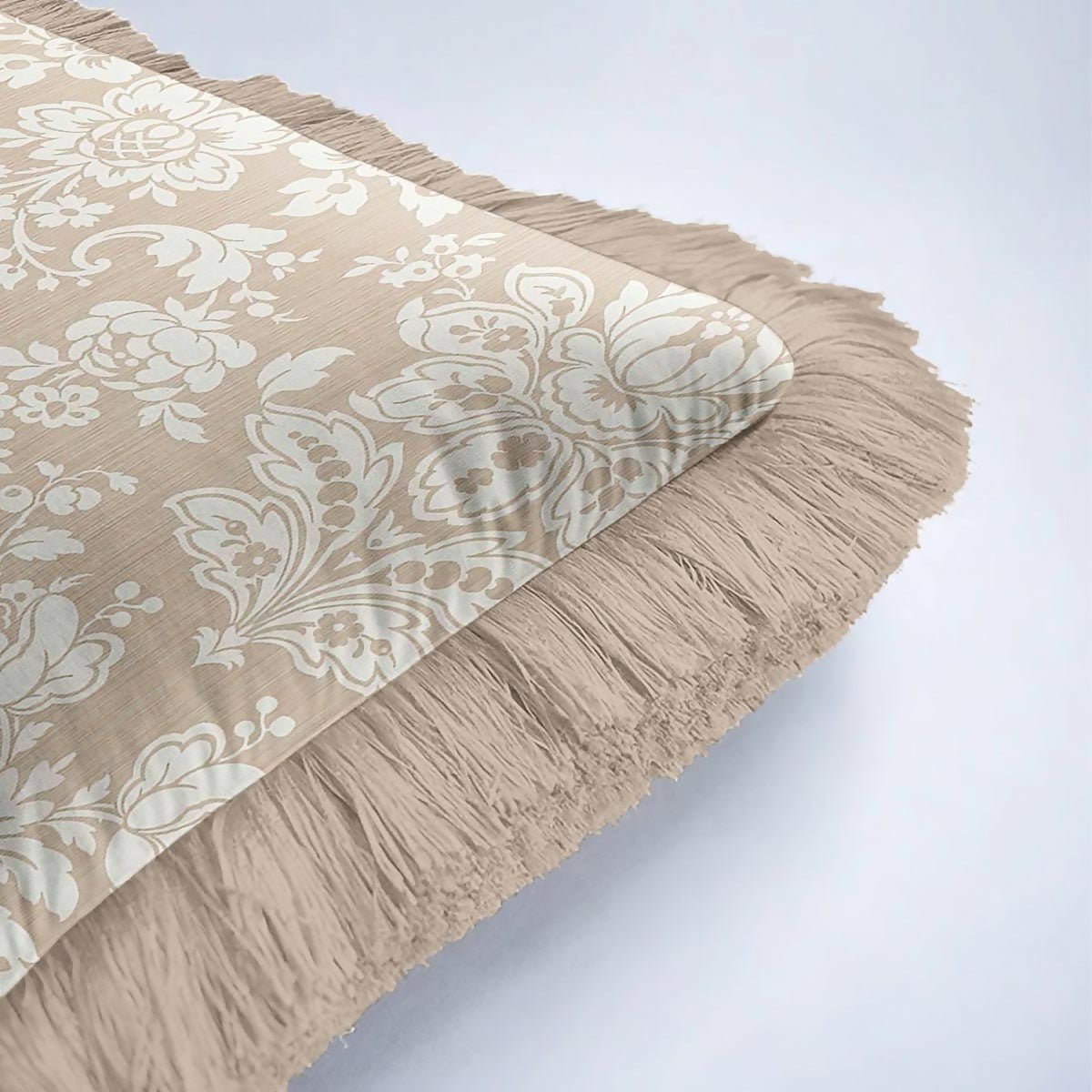 Cream Floral Baroque Fringed Cushion Cover Set of 2| Luxury Beige Ethnic Tasselled Throw Pillow - Wear Sierra