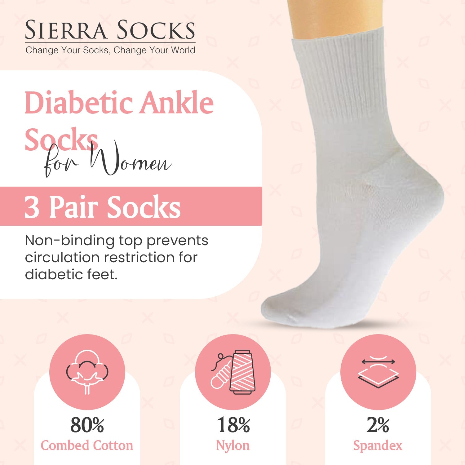 Diabetic/Arthritic Cushioned Cotton Ankle Socks 3 Pack Women Socks - Wear Sierra
