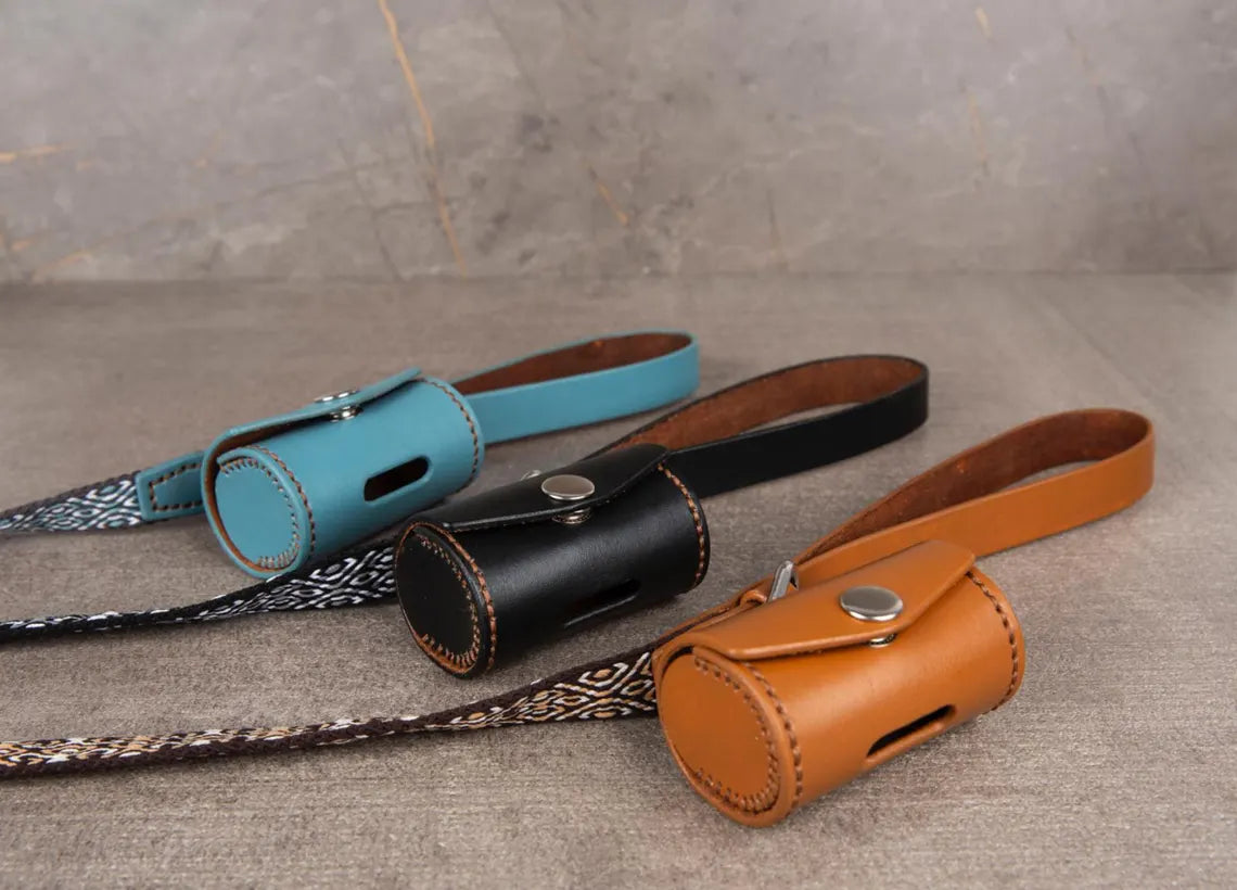 Handcrafted Leather Dog Leash & Poop Bag Holder – Handwoven Dog Walking Set