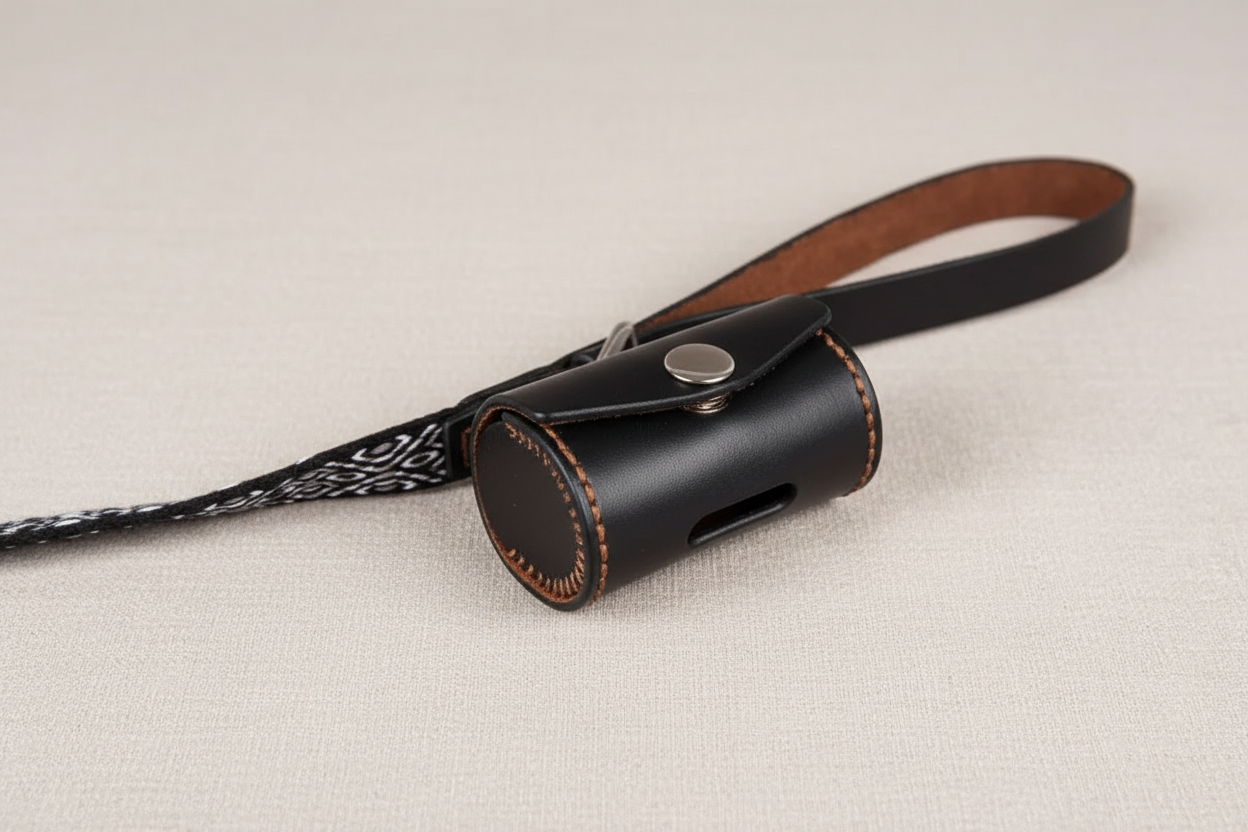 Handcrafted Leather Dog Leash & Poop Bag Holder – Handwoven Dog Walking Set