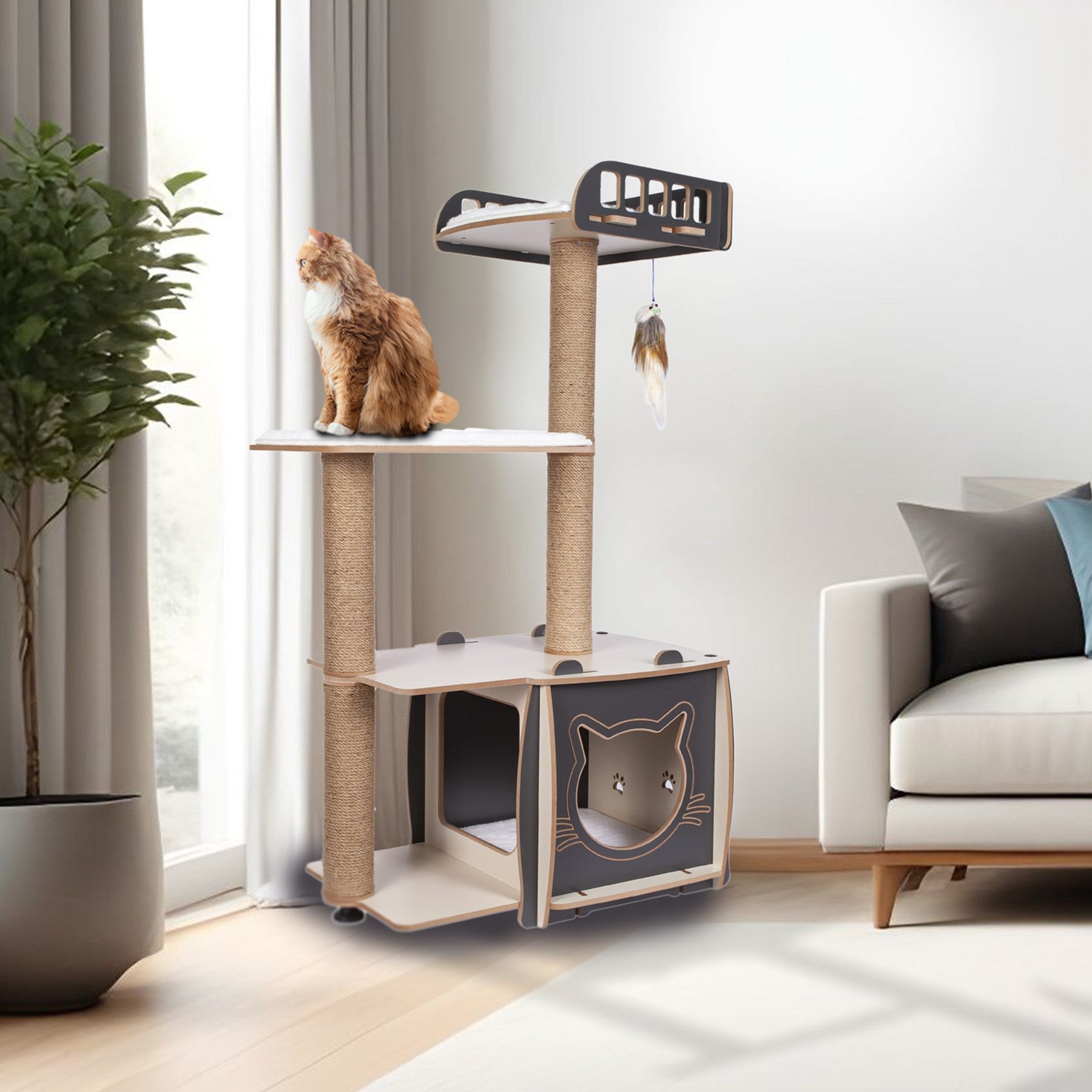 43" Multi-Function Cat Tower – Climbing, Scratching, Resting & Play