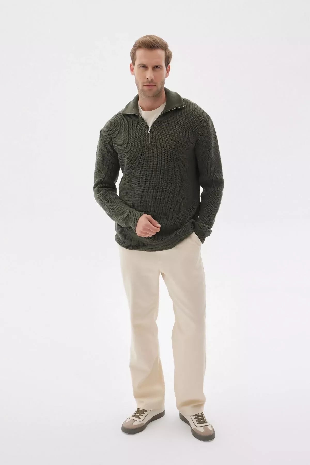 Men’s 100% Cotton Quarter-Zip Knit Sweater