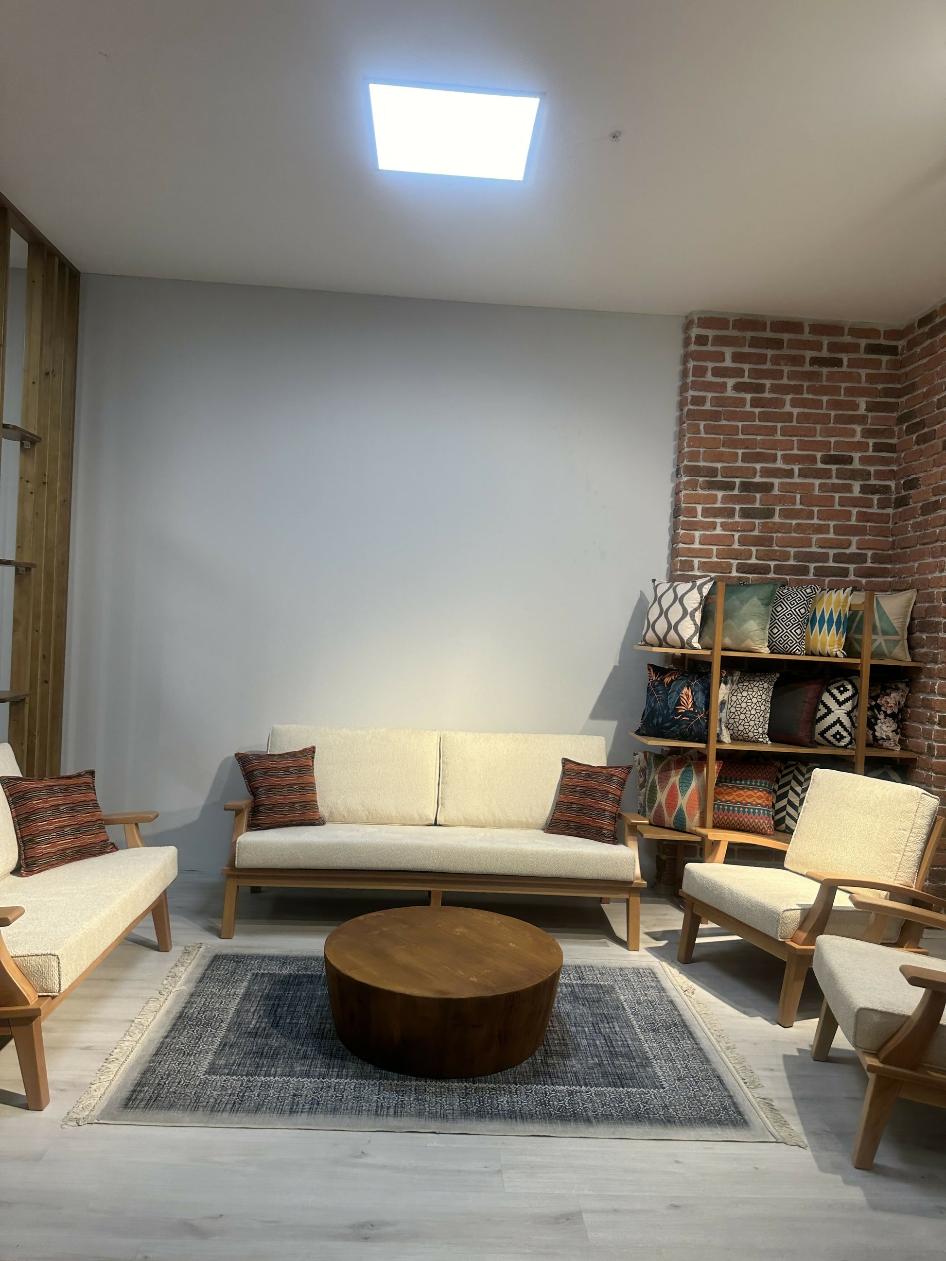 Living room with sofa, coffee table.
