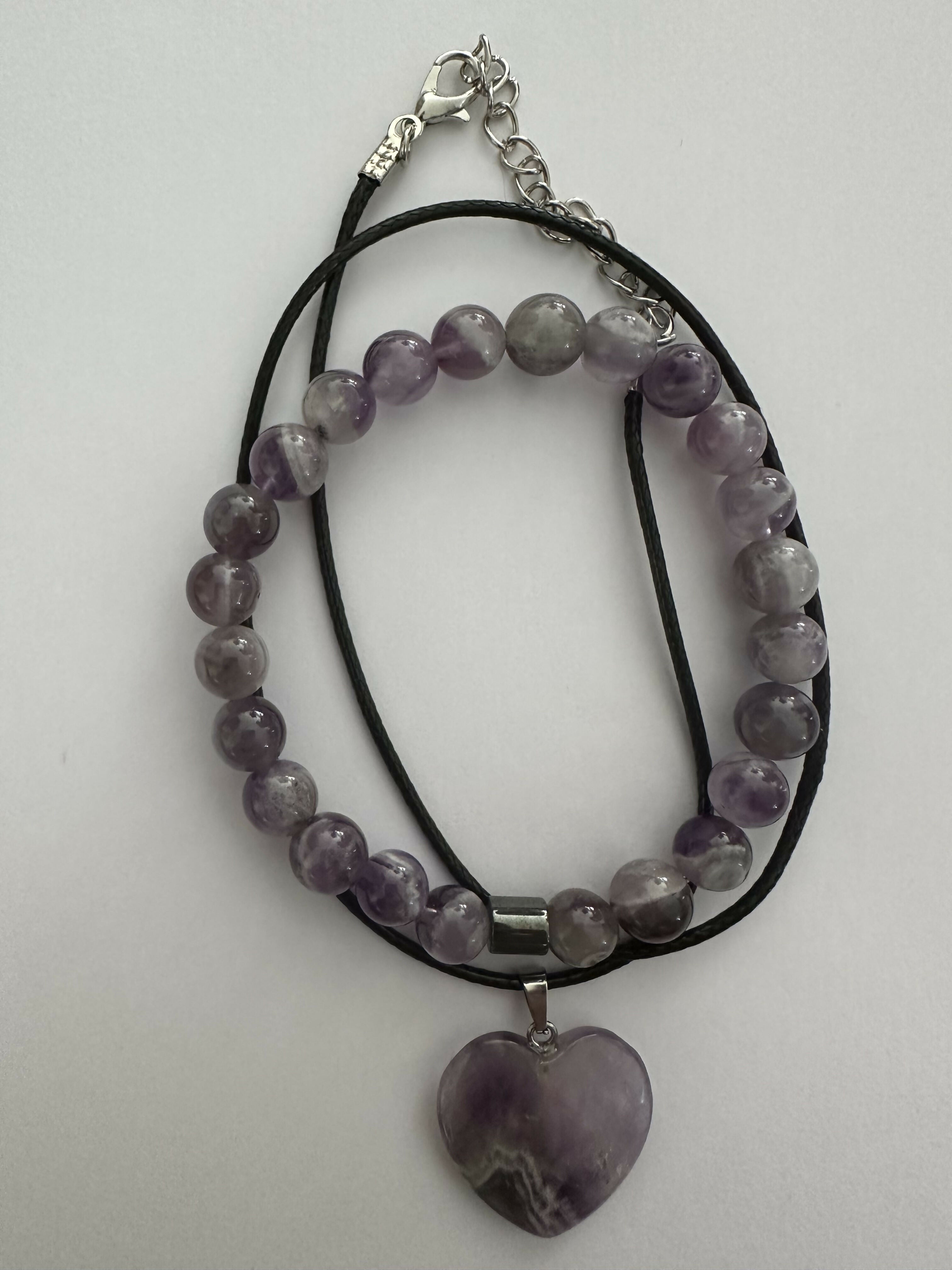 Amethyst Natural Stone Bracelet with Matching Necklace