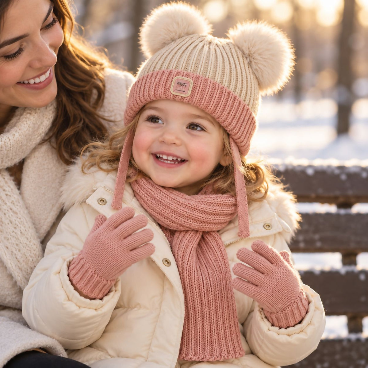 Girls Knitted Beanie 3 Piece Set-Beanie-Gloves-Scarf For Girls( 1-4 Years )