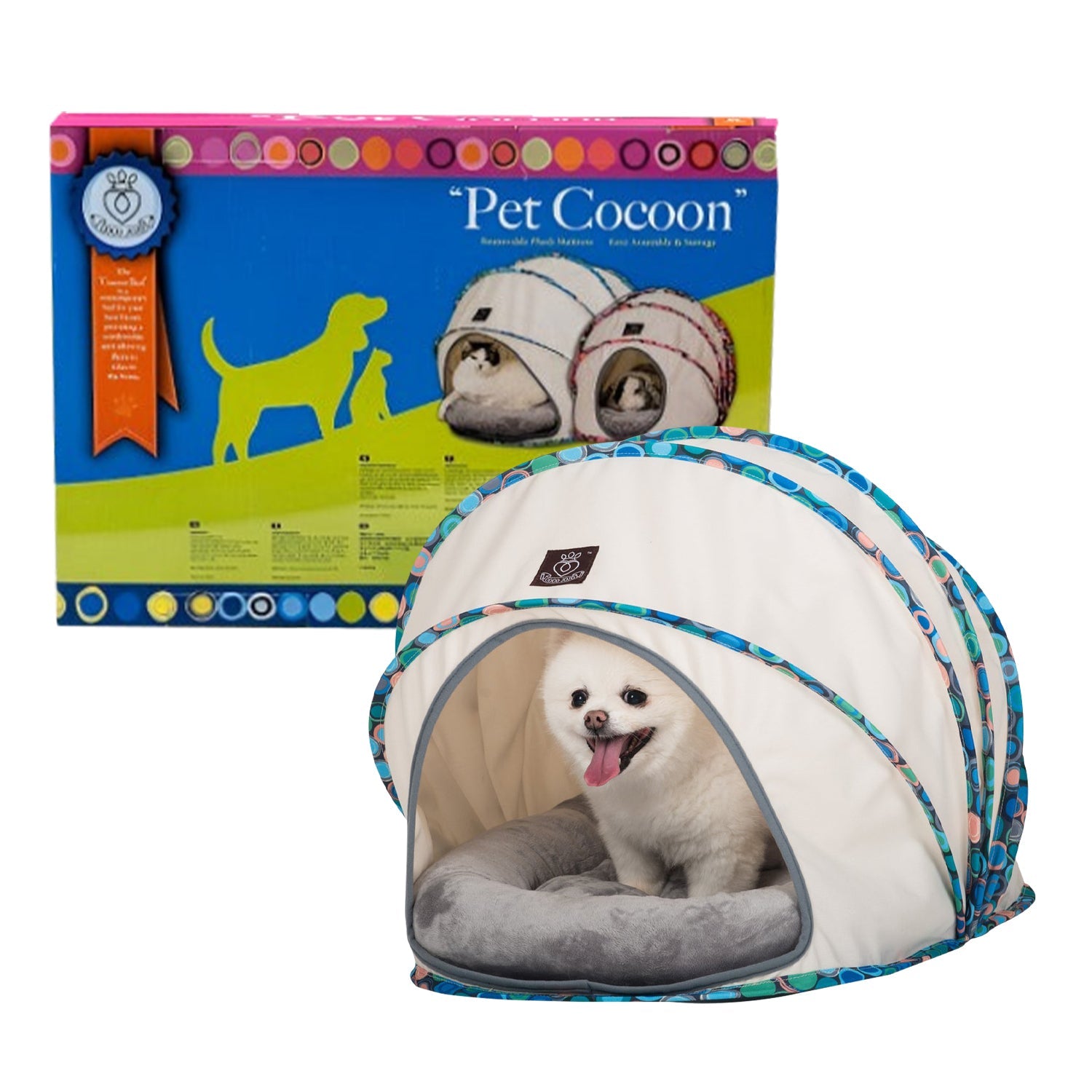 Foldable / Pop Up Cocoon Cave for Dogs, Cats and Companion Animals with Removable Cushion and Convenient Travel Carry Bag, Dog and Cat House with Bed - Wear Sierra