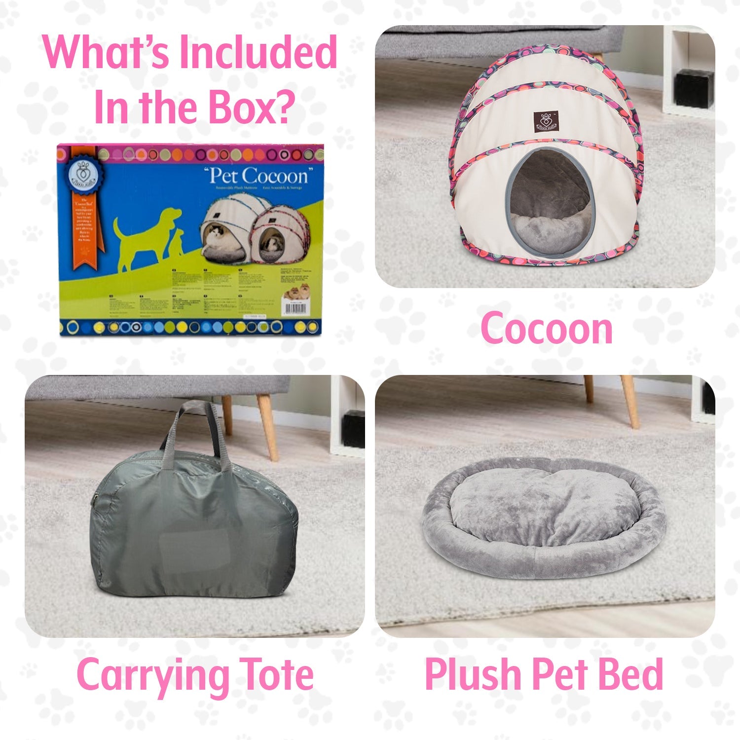 Foldable / Pop Up Cocoon Cave for Dogs, Cats and Companion Animals with Removable Cushion and Convenient Travel Carry Bag, Dog and Cat House with Bed - Wear Sierra