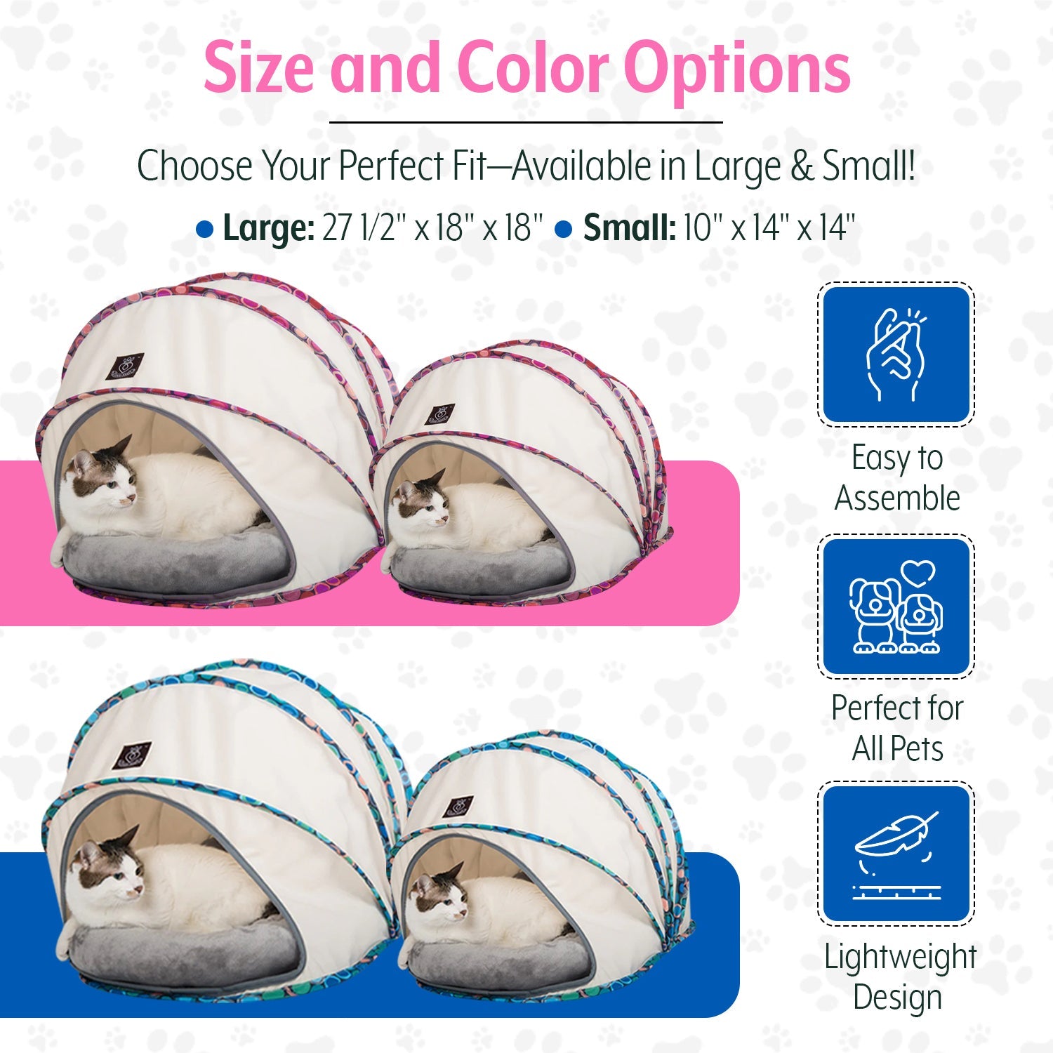 Foldable / Pop Up Cocoon Cave for Dogs, Cats and Companion Animals with Removable Cushion and Convenient Travel Carry Bag, Dog and Cat House with Bed - Wear Sierra