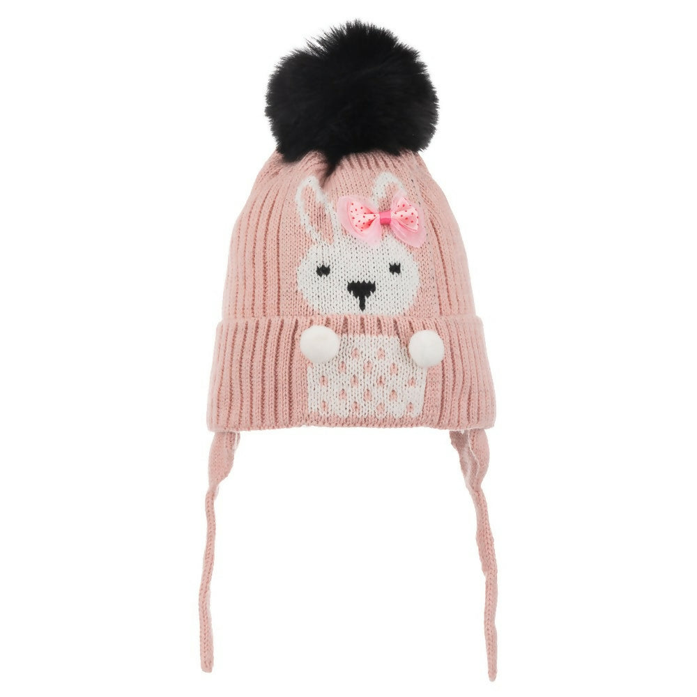 Infant & Toddler Knitted Winter Beanie with Furry Lined Earflaps For Girls