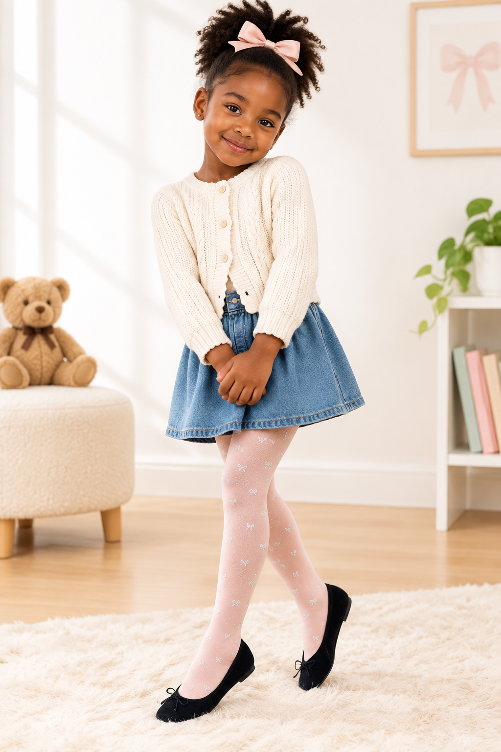 Girls’ Sheer Bow Tights – Soft Nylon Dress & School Uniform Tights