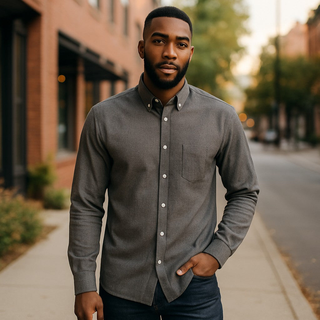 Wear Sierra Top Shelf Men's Turkish Cotton Long Sleeve Button Down Shirt in Classic Gray, Casual Friday Shirt for Men