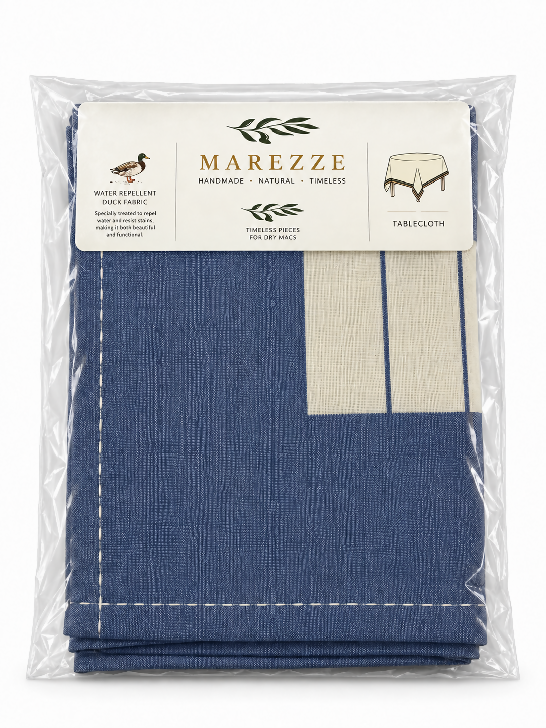 Navy Blue & Ivory Striped Water-Repellent Turkish Cotton Tablecloth – Coastal & Timeless Style