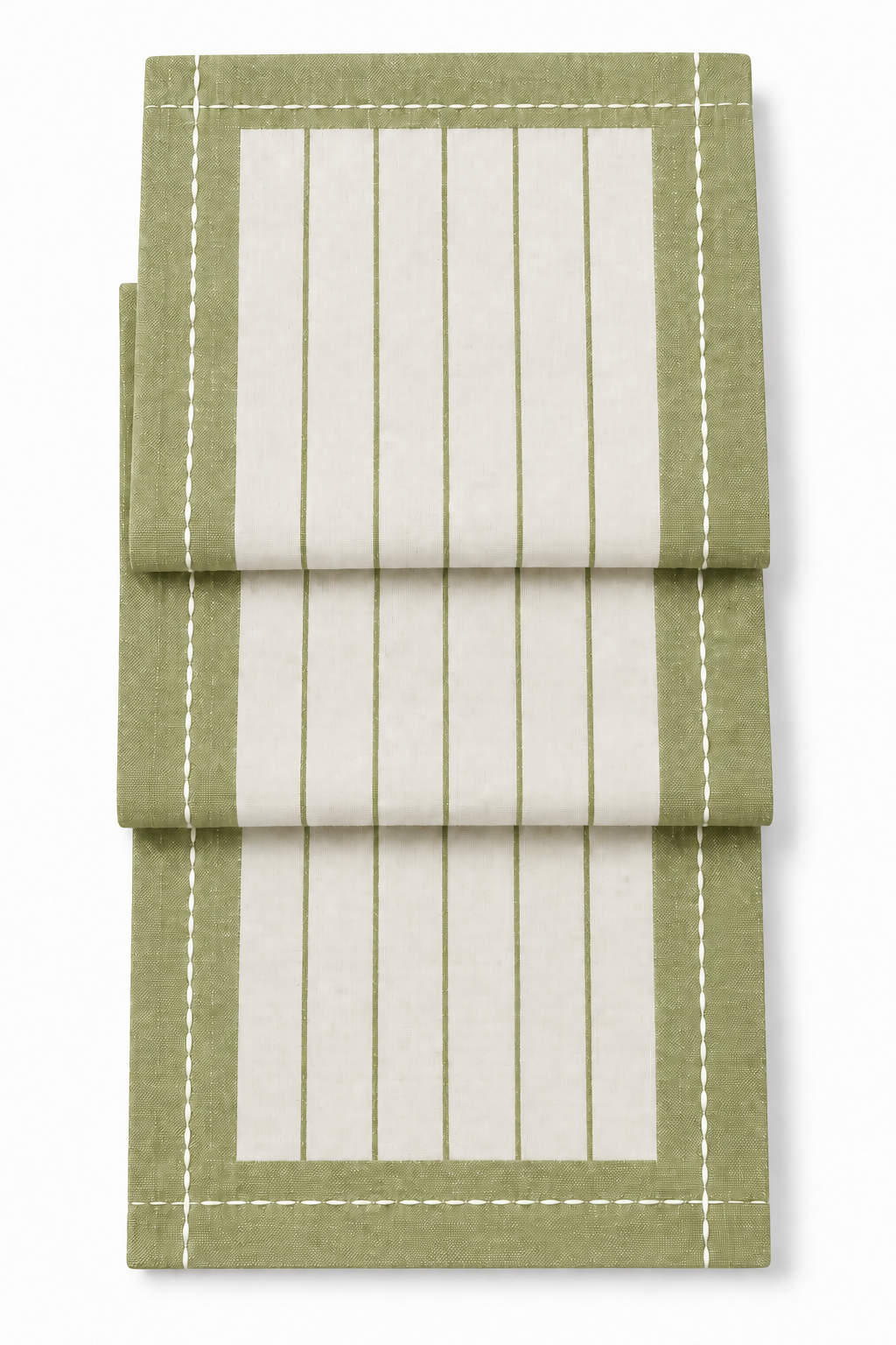 Green & Ivory Striped Water-Repellent Turkish Cotton Table Runner – Coastal & Timeless Style