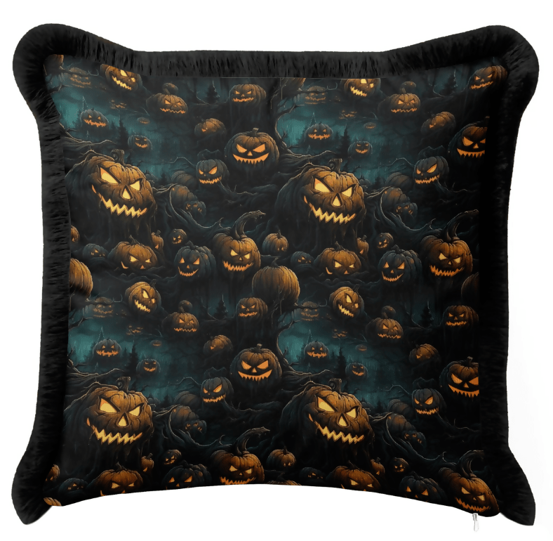 Halloween Pumpkin Themed Fringed Pillow Cover Set of 2 – Holiday Dining or Living Room Decoration - Wear Sierra