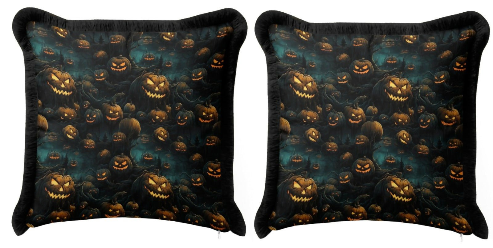 Halloween Pumpkin Themed Fringed Pillow Cover Set of 2 – Holiday Dining or Living Room Decoration - Wear Sierra