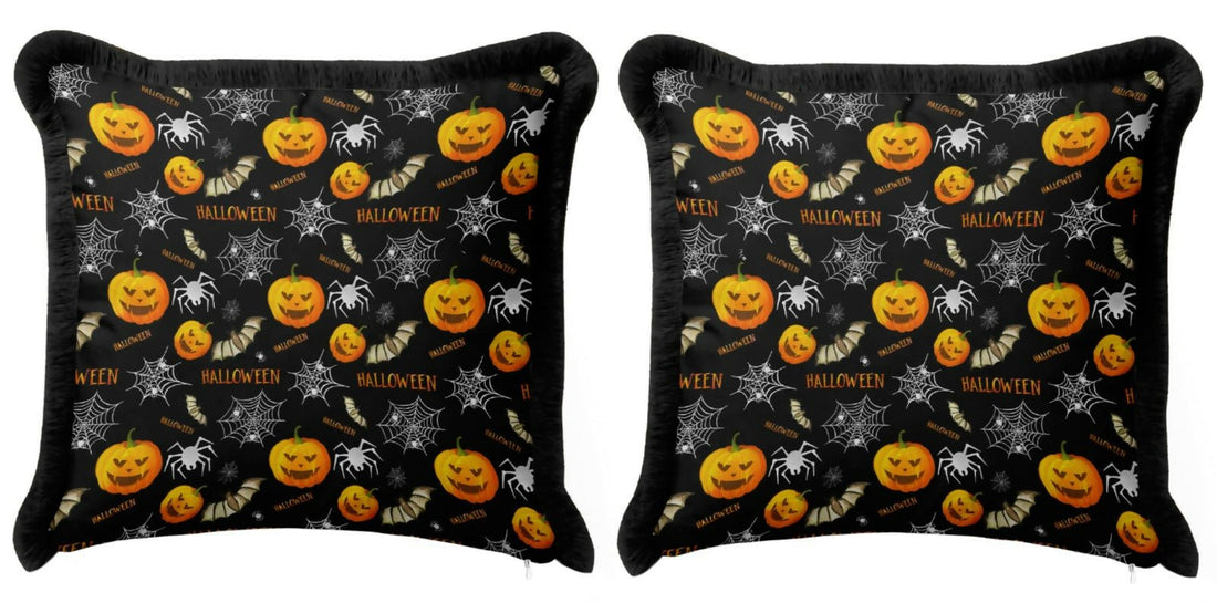 Halloween Themed Fringed Pillow Cover Set of 2 – Holiday Dining or Living Room Decoration - Wear Sierra