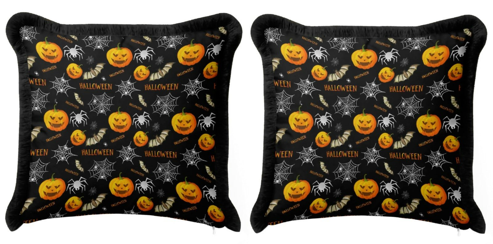 Halloween Themed Fringed Pillow Cover Set of 2 – Holiday Dining or Living Room Decoration - Wear Sierra