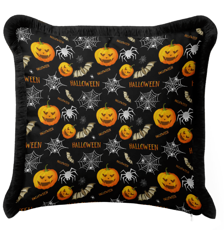 Halloween Themed Fringed Pillow Cover Set of 2 – Holiday Dining or Living Room Decoration - Wear Sierra