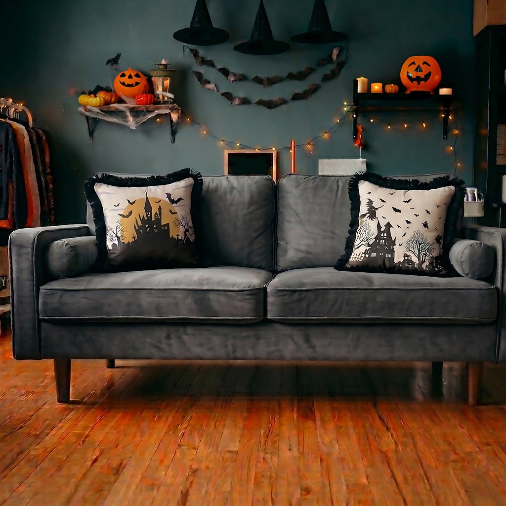 Halloween Themed Fringed Pillow Covers – Holiday Dining or Living Room Decoration - Wear Sierra