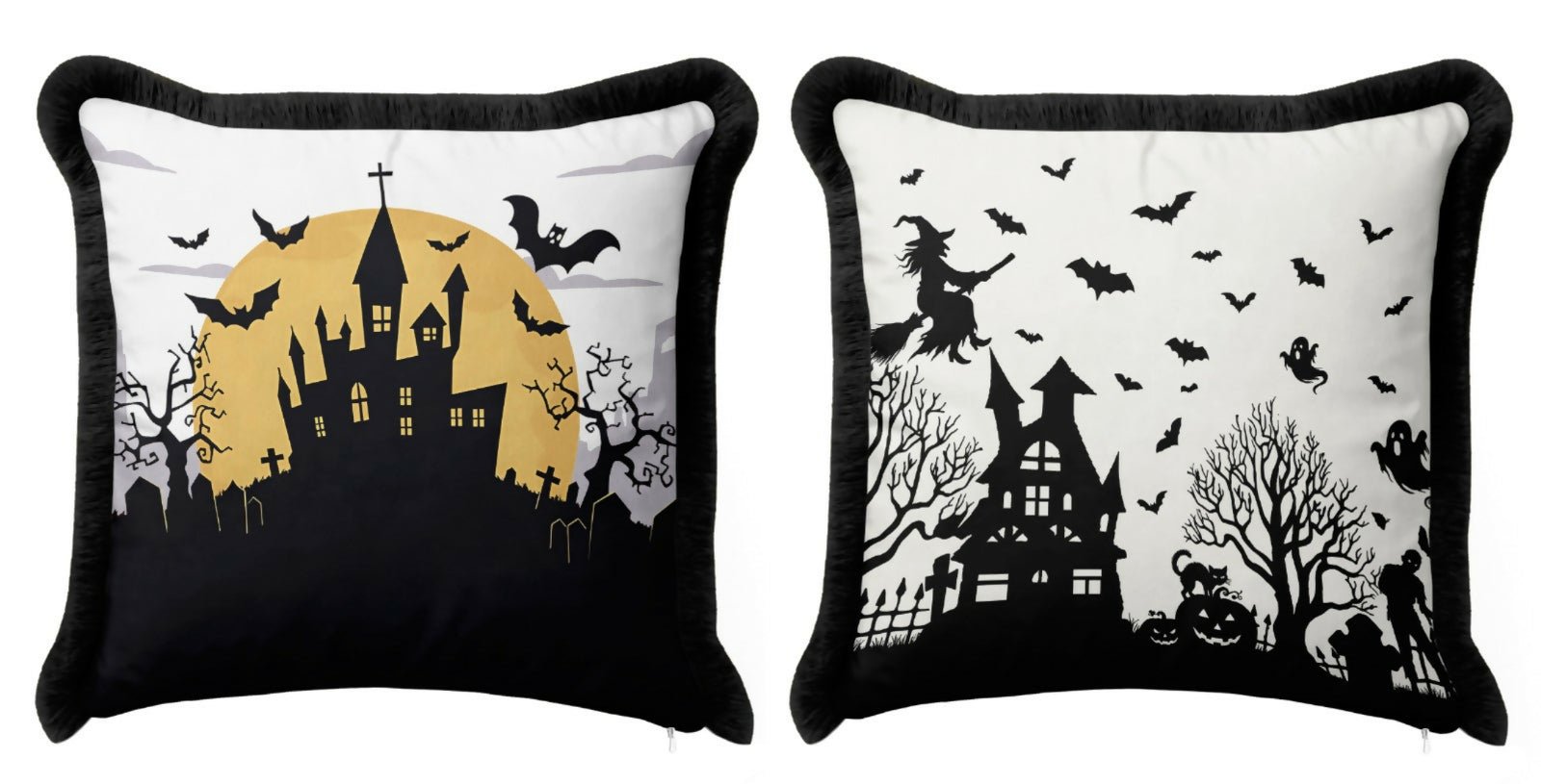 Halloween Themed Fringed Pillow Covers – Holiday Dining or Living Room Decoration - Wear Sierra