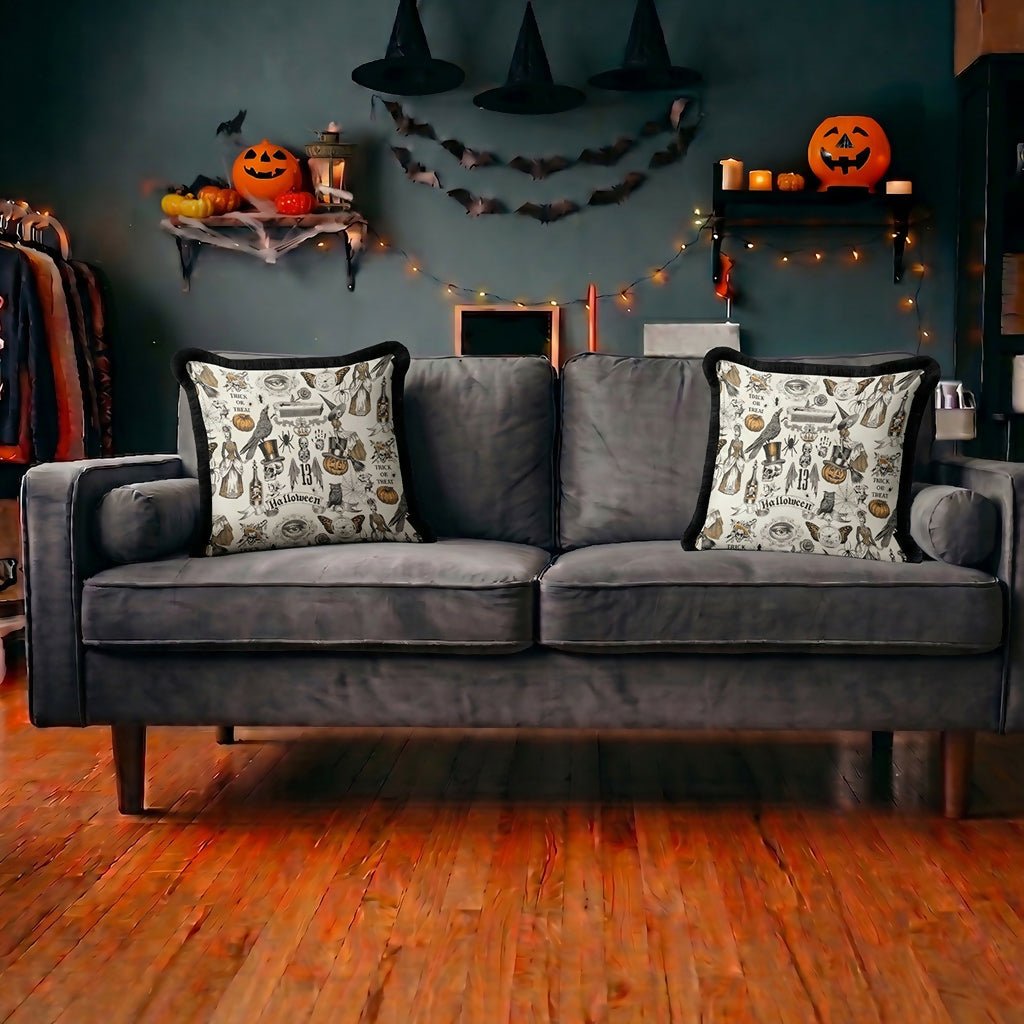 Halloween Themed Pillow Cover Set With Tassels – Holiday or Living Room Decoration - Wear Sierra
