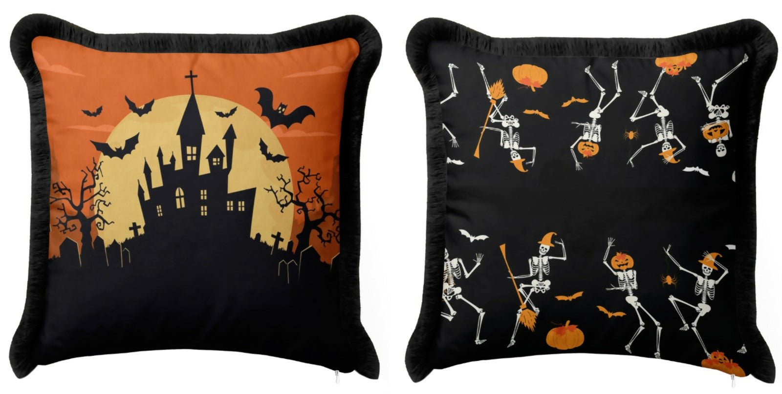 Halloween Themed Pillow Covers With Fringes – Holiday Dining or Living Room Decoration - Wear Sierra