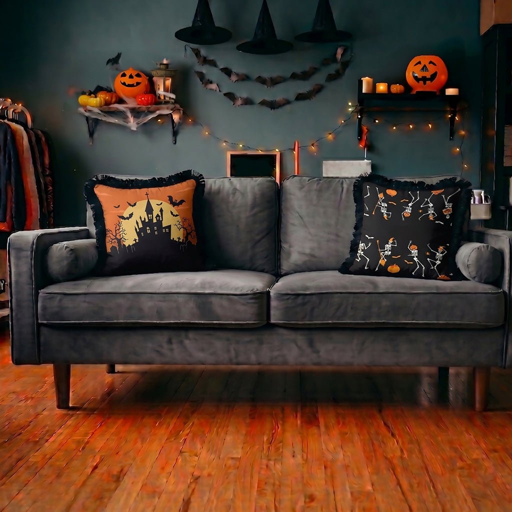 Halloween Themed Pillow Covers With Fringes – Holiday Dining or Living Room Decoration - Wear Sierra