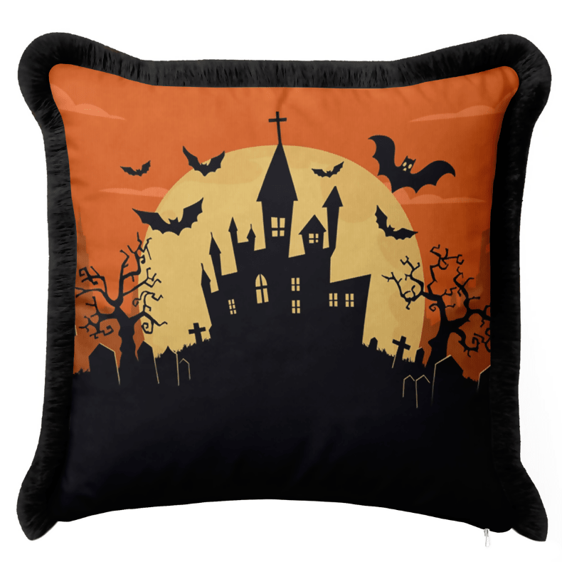 Halloween Themed Pillow Covers With Fringes – Holiday Dining or Living Room Decoration - Wear Sierra