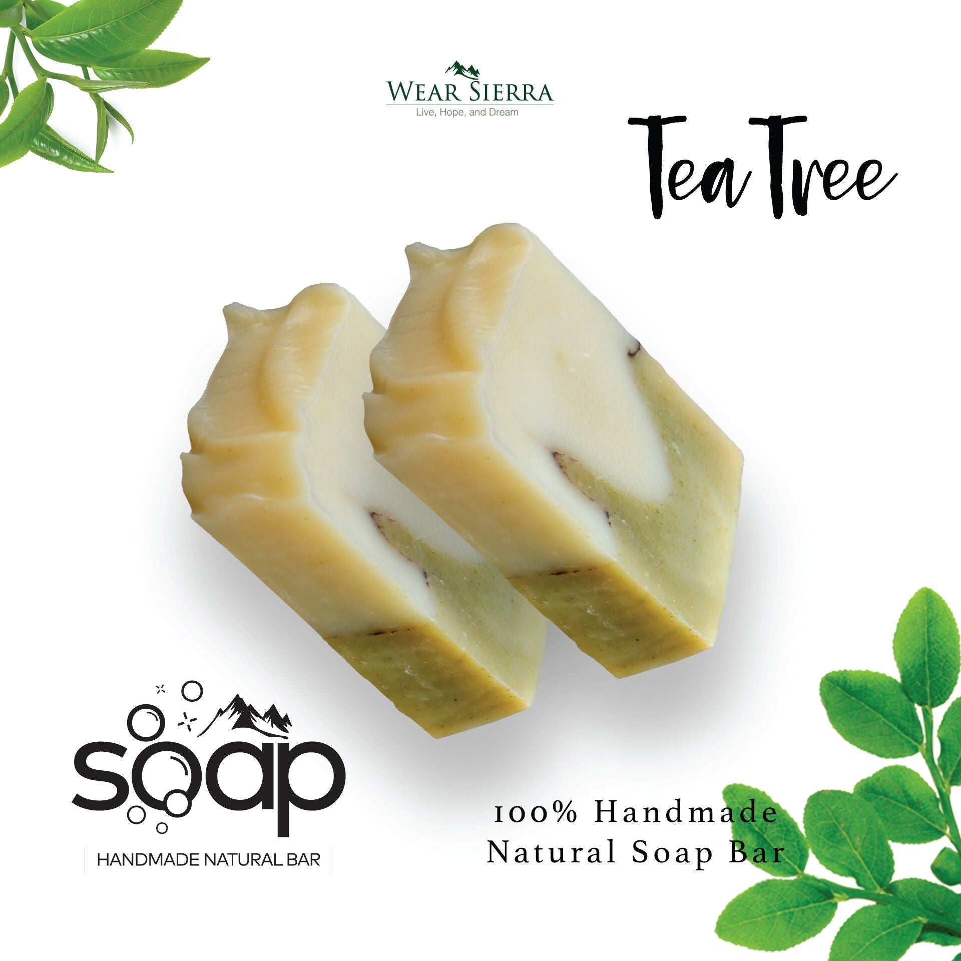 Handmade Natural Anti-Acne Tea Tree Bar Soap Pack Of 2, Gift For Her, Gift For Mom - Wear Sierra