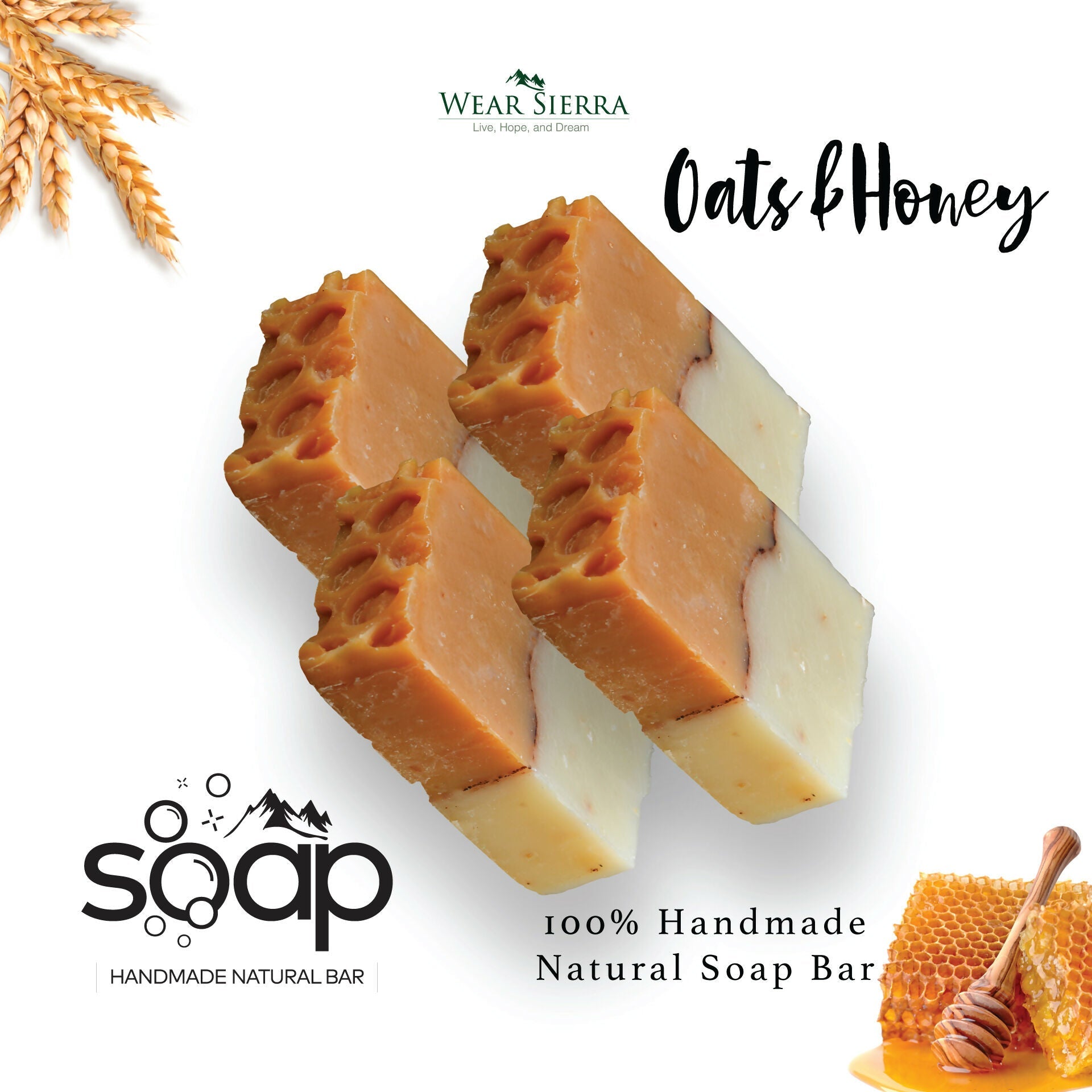 Handmade Natural Moisturizing Oats and Honey Bar Soap Pack Of 2, Beauty Bar, Gift For Her - Wear Sierra