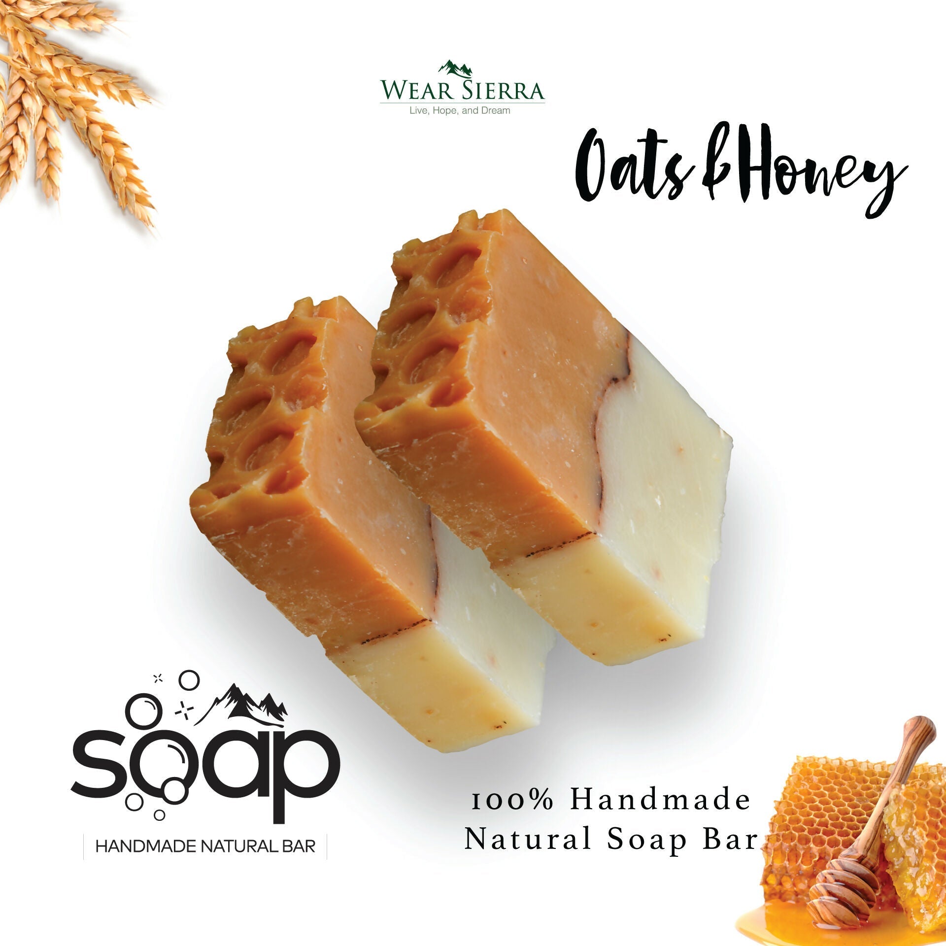 Handmade Natural Moisturizing Oats and Honey Bar Soap Pack Of 2, Beauty Bar, Gift For Her - Wear Sierra