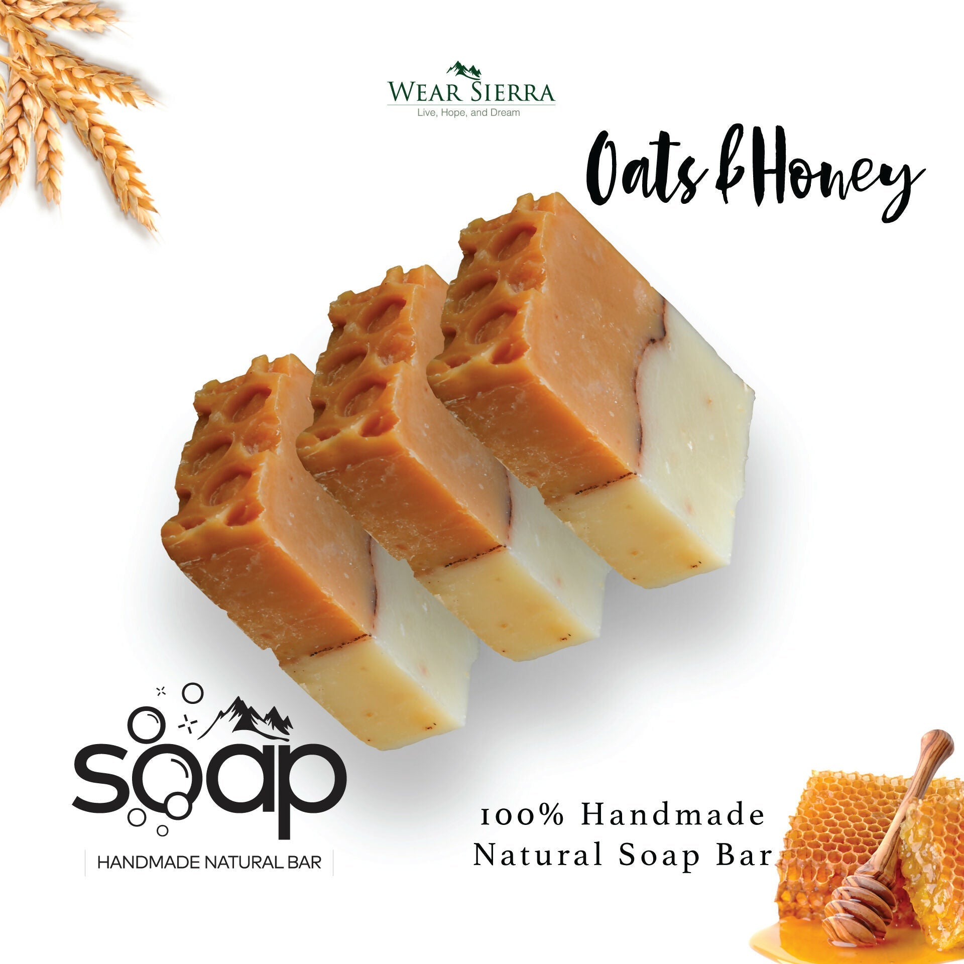 Handmade Natural Moisturizing Oats and Honey Bar Soap Pack Of 2, Beauty Bar, Gift For Her - Wear Sierra