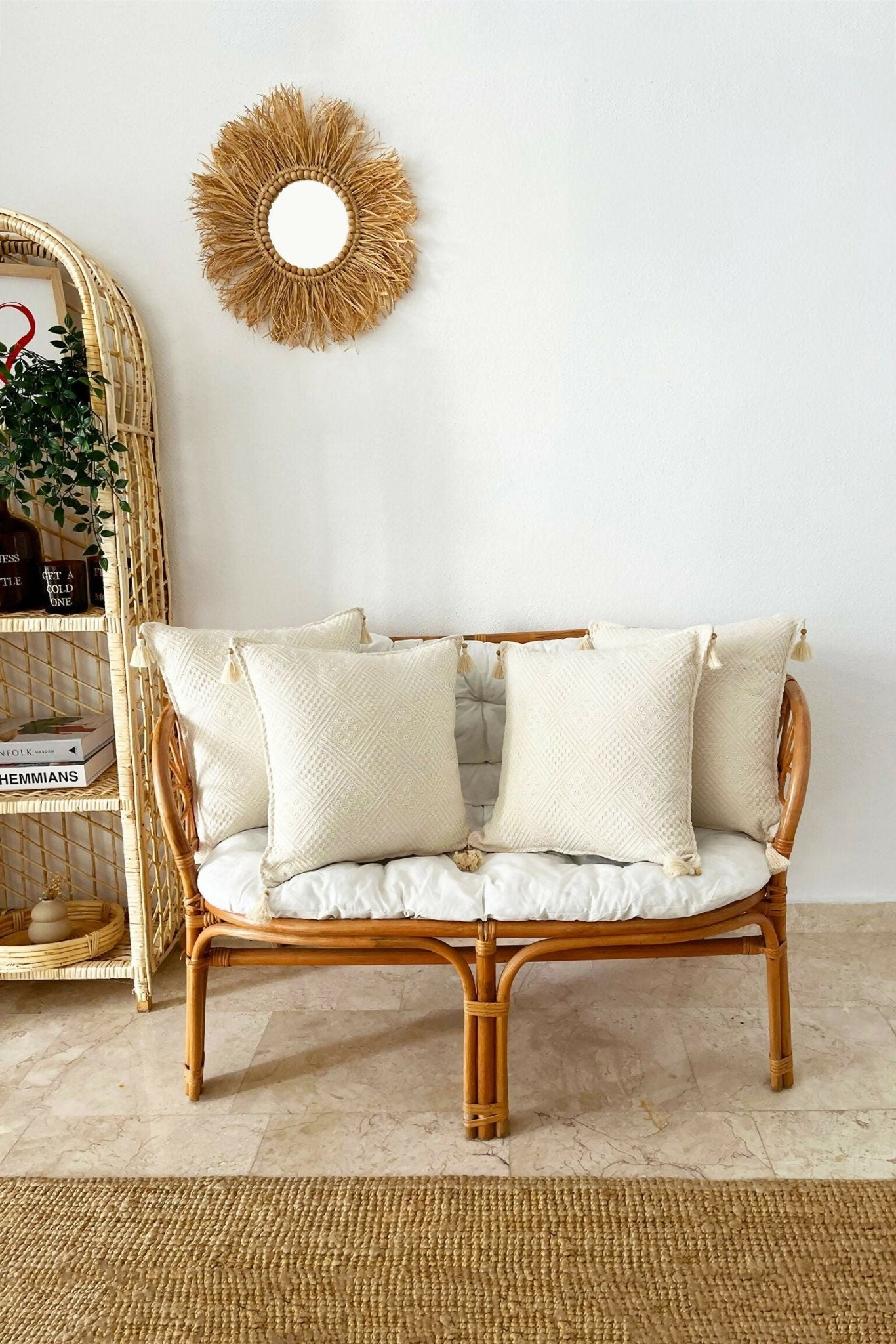 Handmade Throw Pillow Cover,Natural and Authentic Organic Buldan Cotton ,Tasseled Cushion Cover 4-Piece Set - Wear Sierra