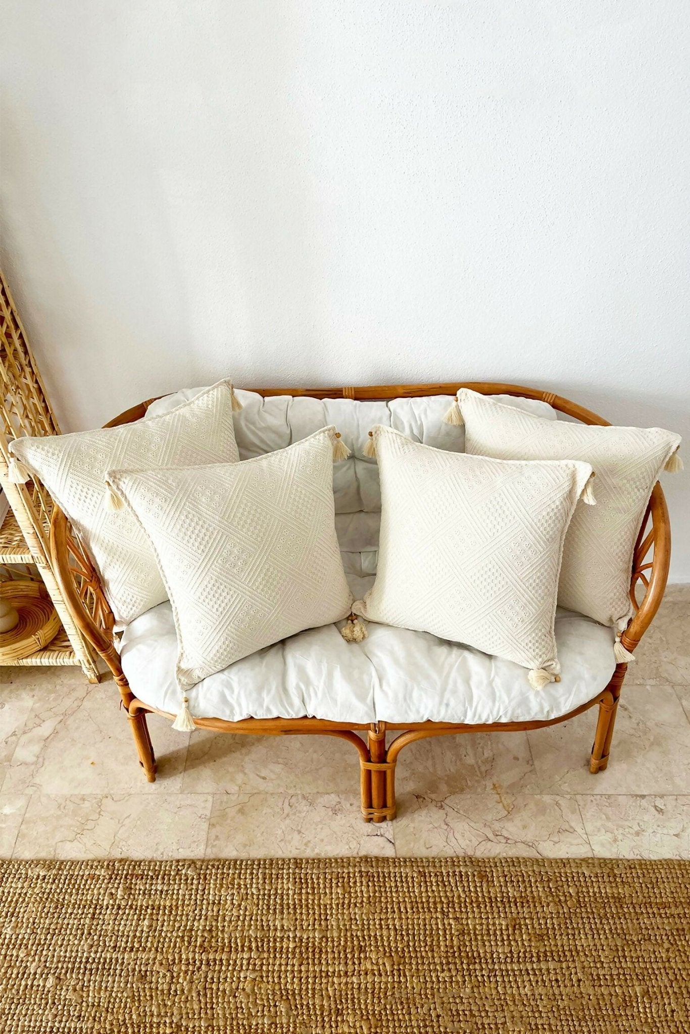 Handmade Throw Pillow Cover,Natural and Authentic Organic Buldan Cotton ,Tasseled Cushion Cover 4-Piece Set - Wear Sierra