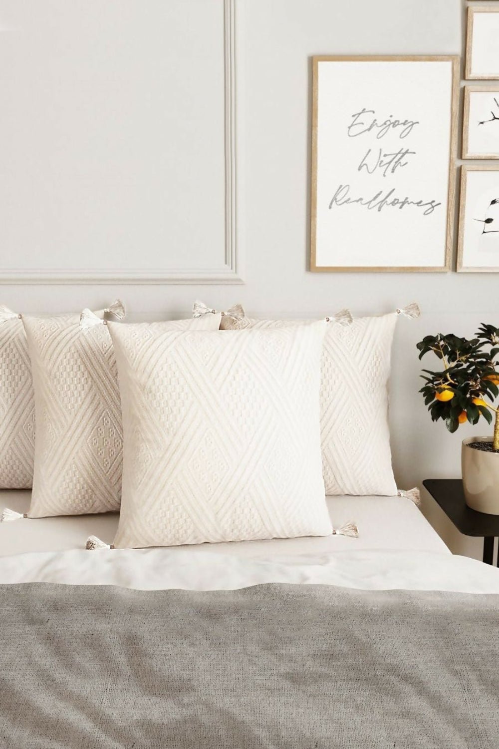 Handmade Throw Pillow Cover,Natural and Authentic Organic Buldan Cotton ,Tasseled Cushion Cover 4-Piece Set - Wear Sierra