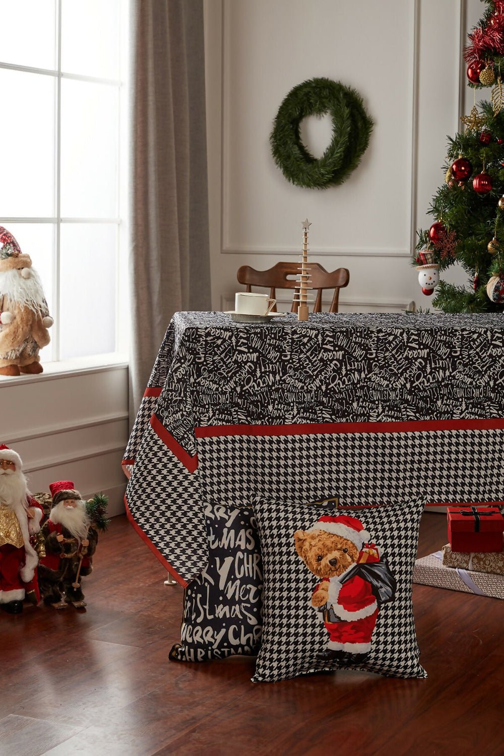 Happy New Year Merry Christmas Black & Red Tablecloth - Wear Sierra