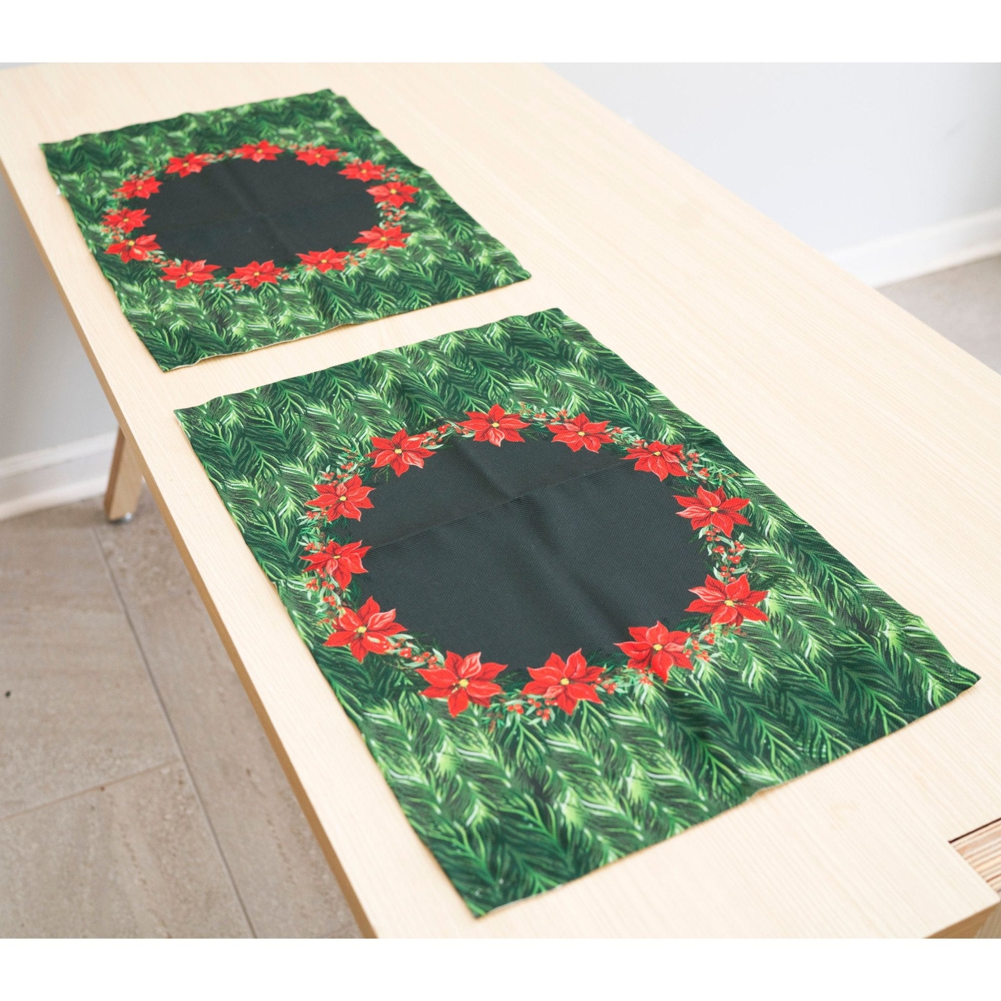 Holiday Themed Placemats, Poinsettia Flower Pattern Set of 2 - Wear Sierra