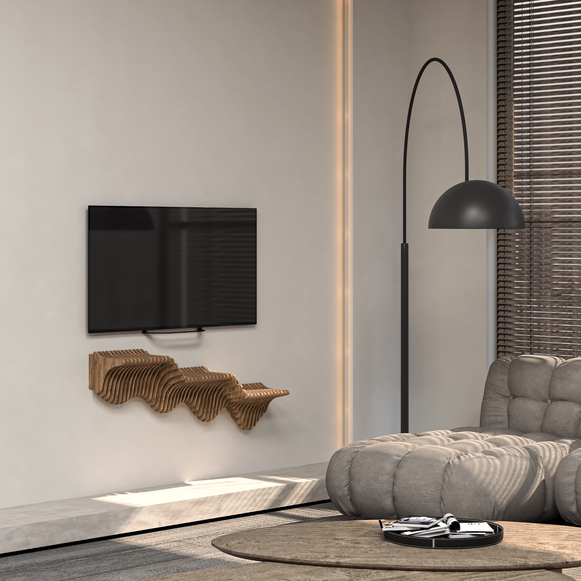 Home Decor Floating Wall Shelf Unit Room Shelf - Geometric Shelf for Home or Office Wave Style 40" Shelf - Wear Sierra